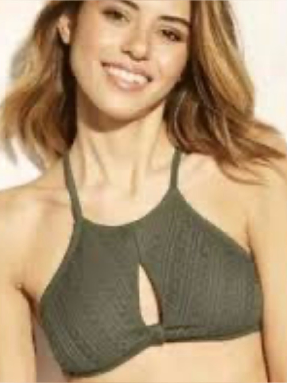 Xhilaration Olive Green High Neck Boho Lace Knit Halter Bikini Top Size Medium